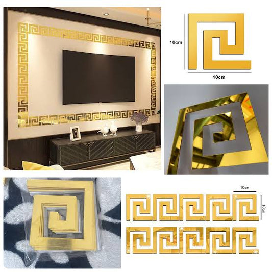 Golden Versace Border Acrylic Mirror Sticker Wall Art Home