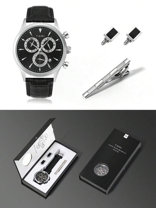 TOMI T-603 Luxury Business Chronograph Watch | Tie Pin Cufflinks