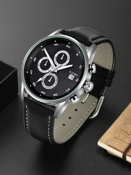TOMI T-601 Luxury Business Chronograph Watch | Tie Pin Cufflinks